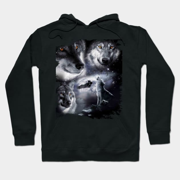 Space Wolves 3 Three Snow Wolf Howling At Moon Hoodie by Random Galaxy